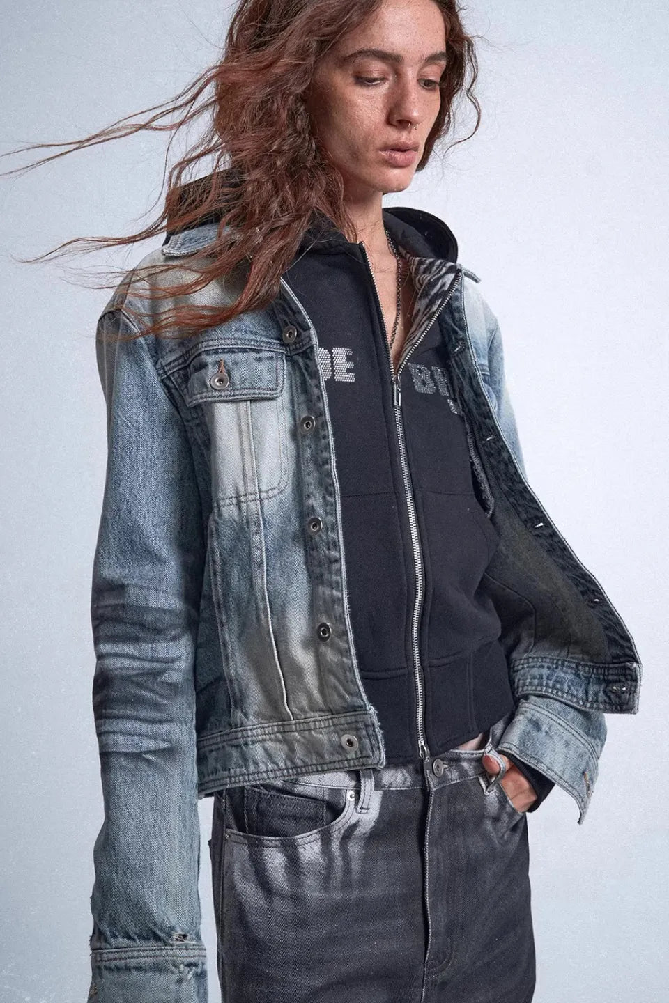 KNIGHT Tiger Pattern Sprayed Denim Jacket