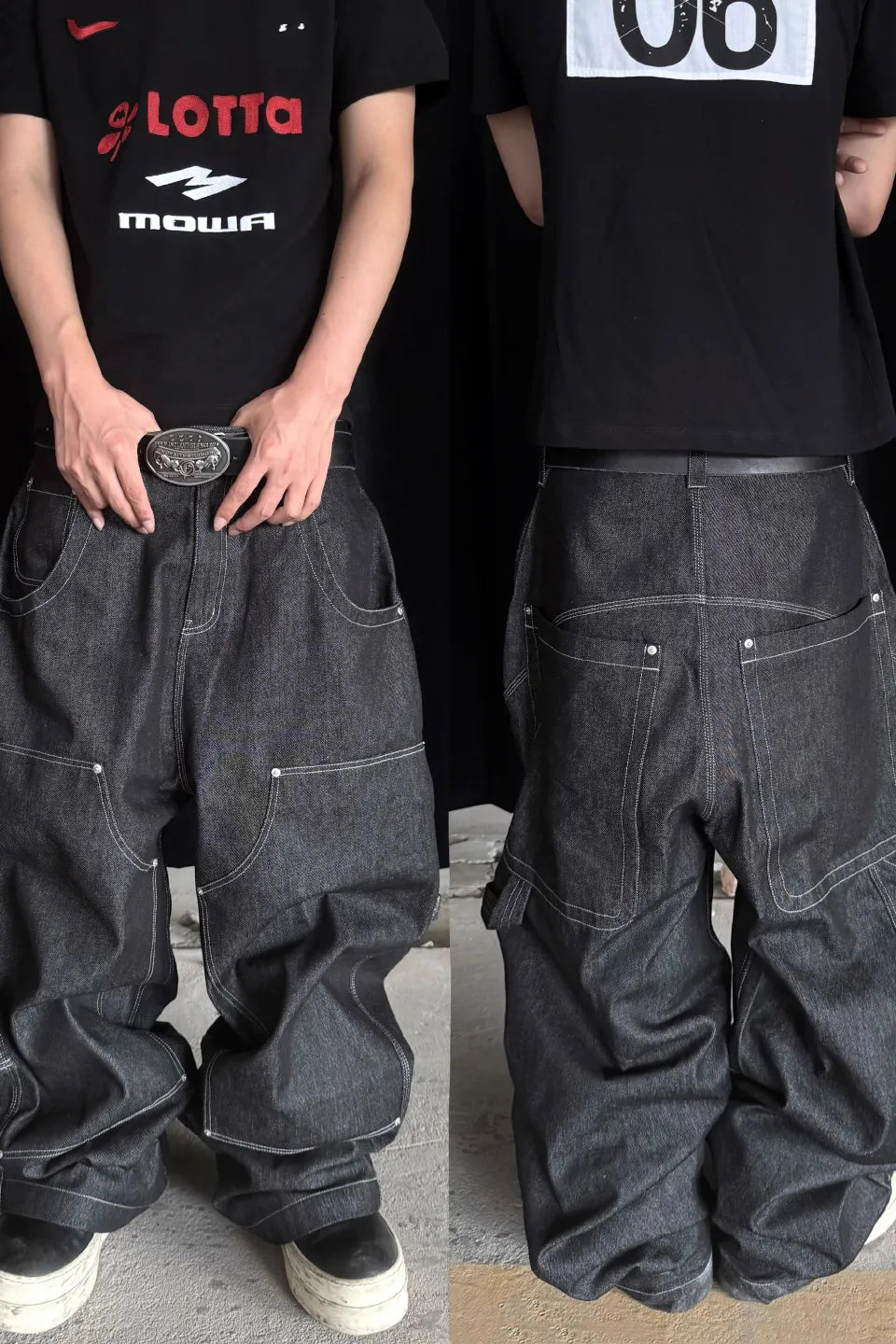 Large Pocket Straight Baggy Jeans