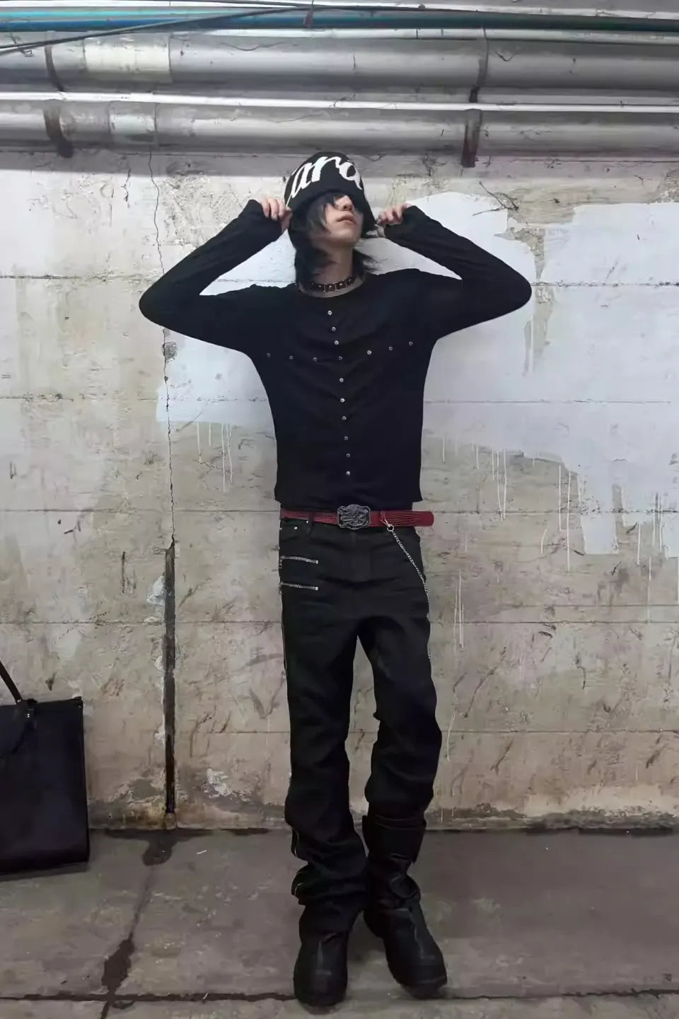 Layered Riveted Cross LS Tee