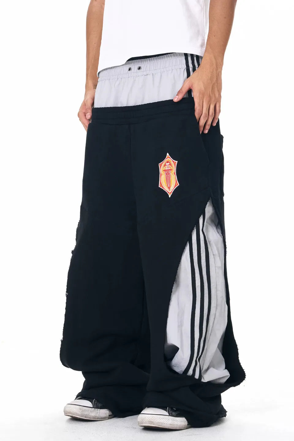Layered Waist Striped Wide Sweat Pants