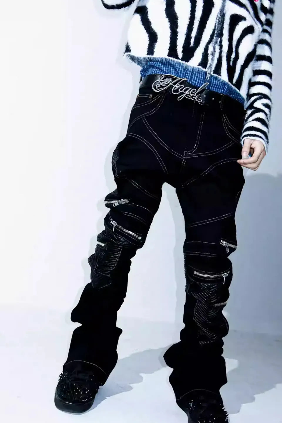 Leather Paneled Zipper Pants