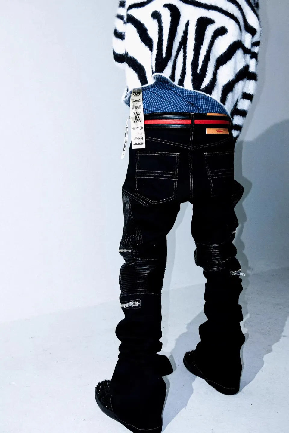 Leather Paneled Zipper Pants