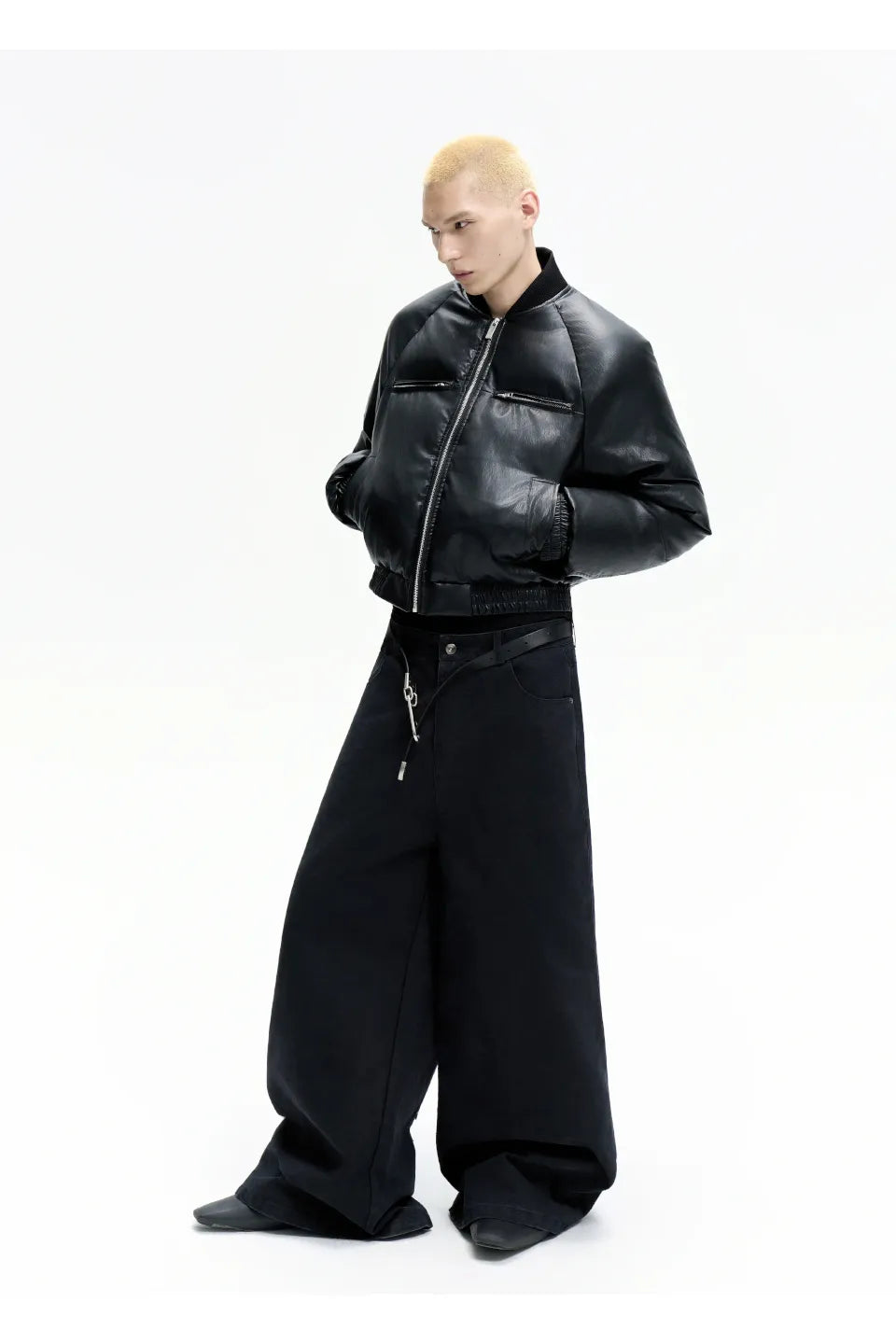 Leather Puffer Bomber