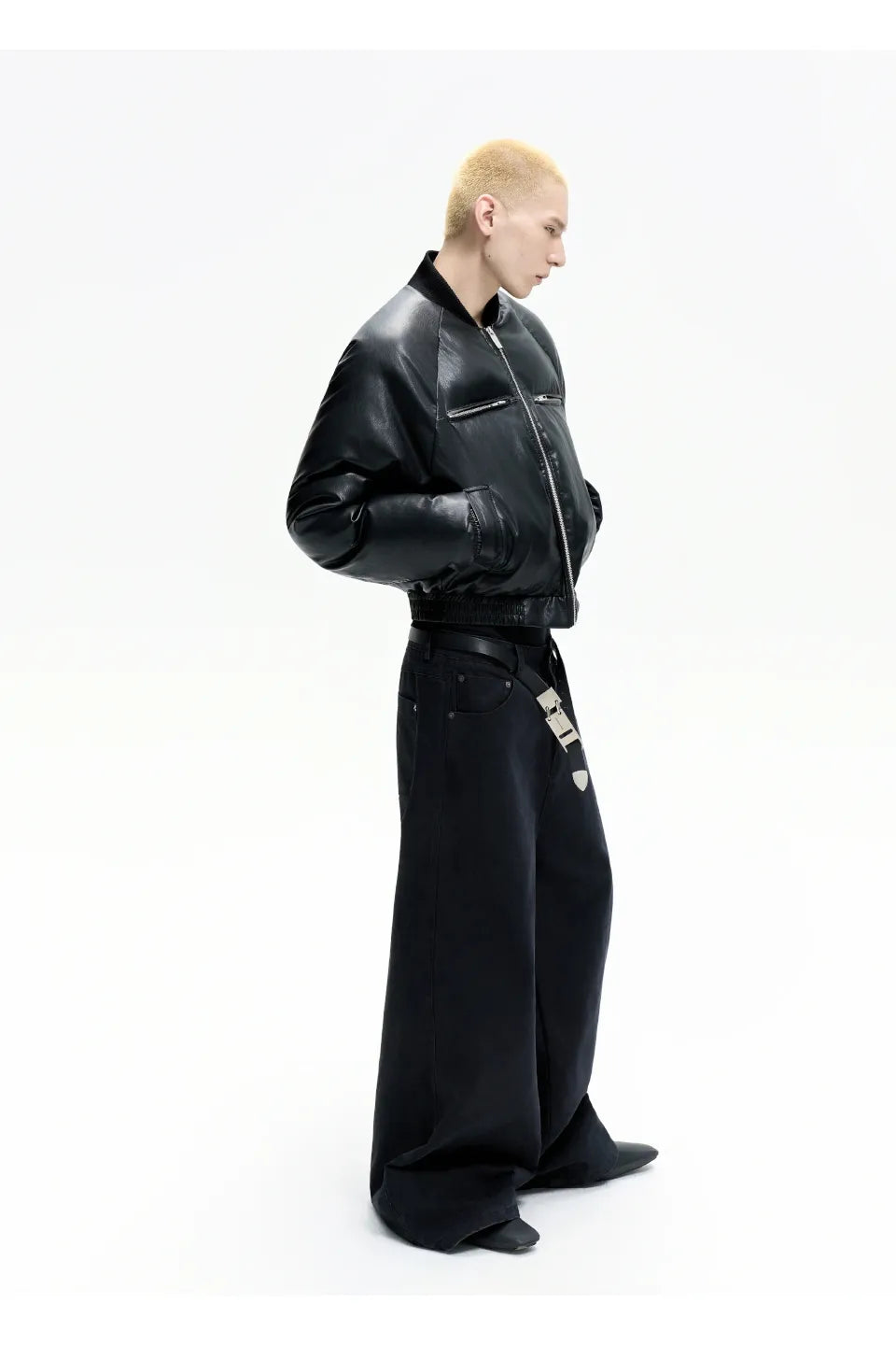 Leather Puffer Bomber