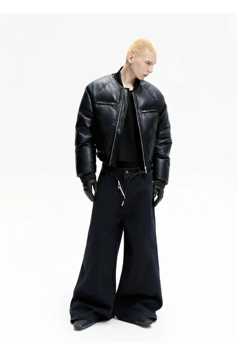 Leather Puffer Bomber