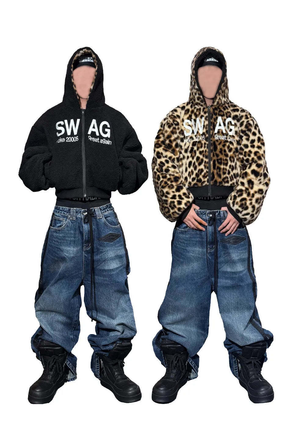 Leopard Faux Fur & Black Polar Fleece Reversible Jacket