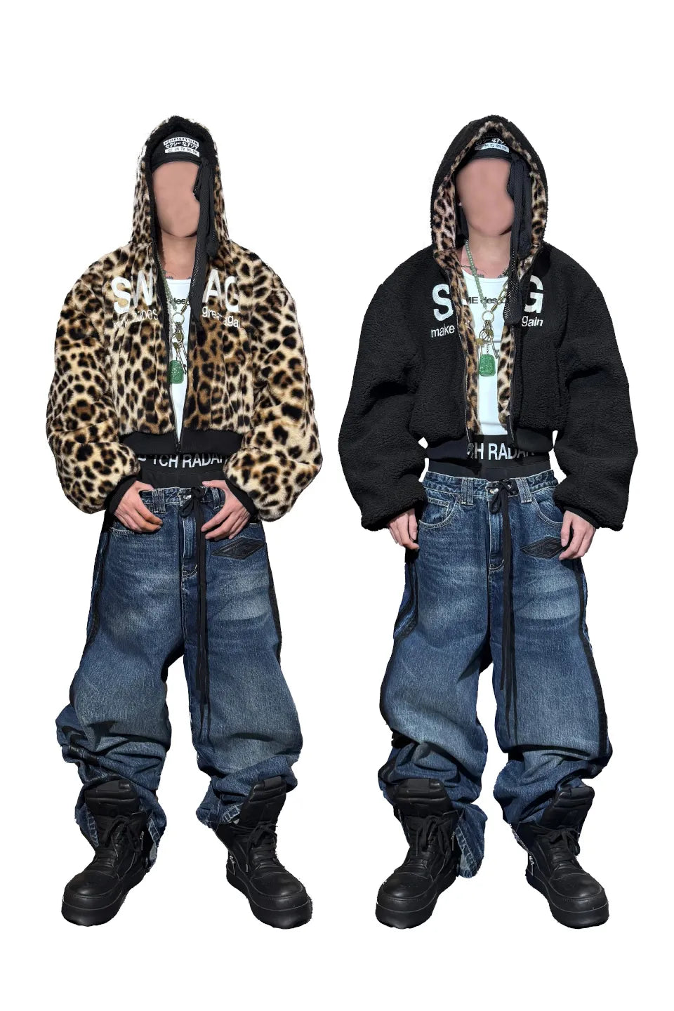 Leopard Faux Fur & Black Polar Fleece Reversible Jacket