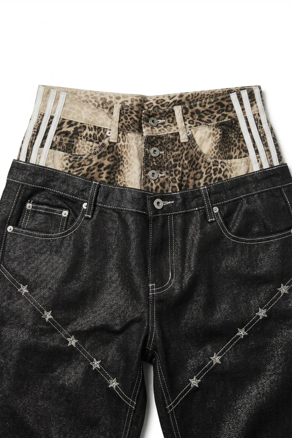 Leopard Print Double Waistband Jeans
