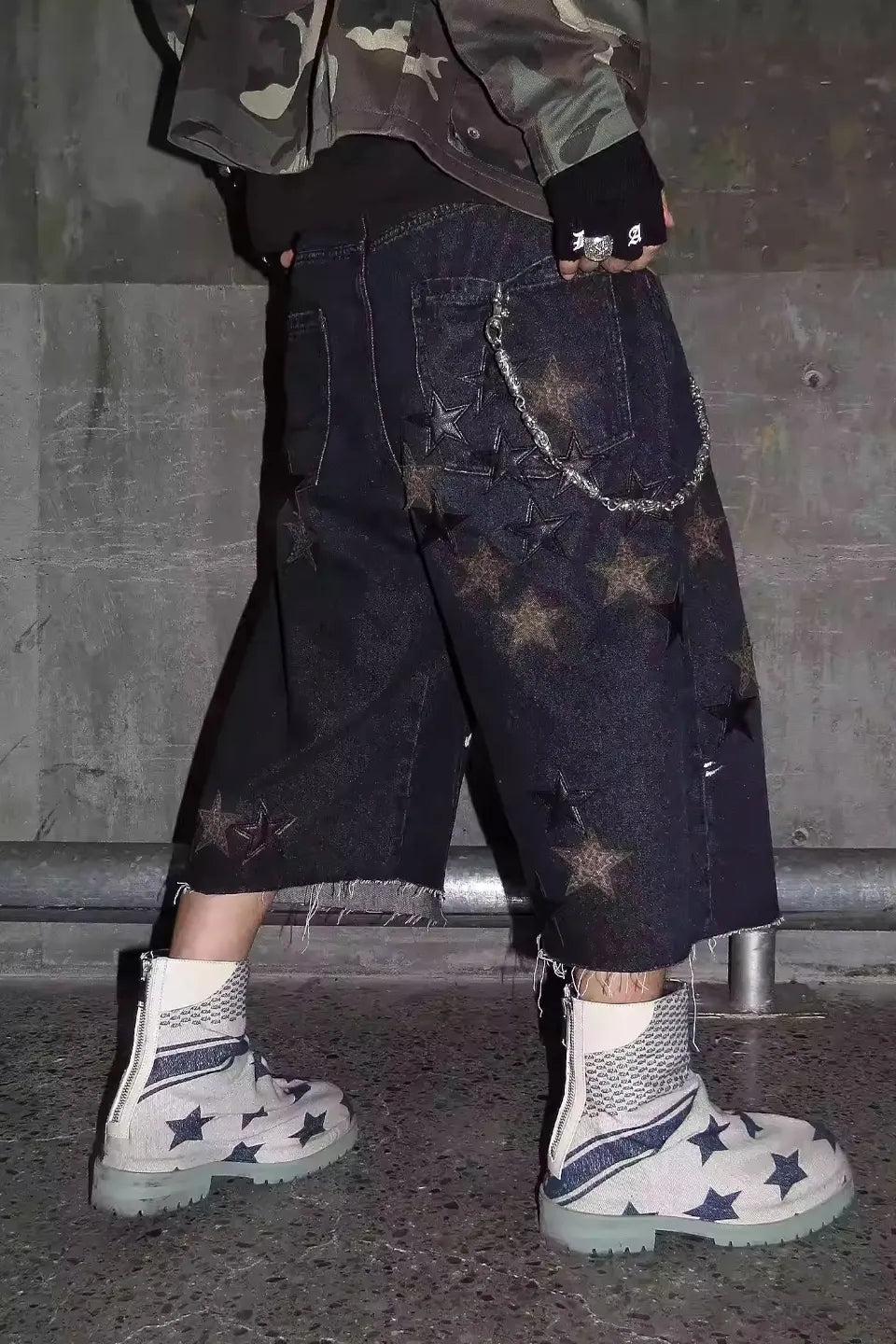 Leopard Star Patch Cropped Work Pants