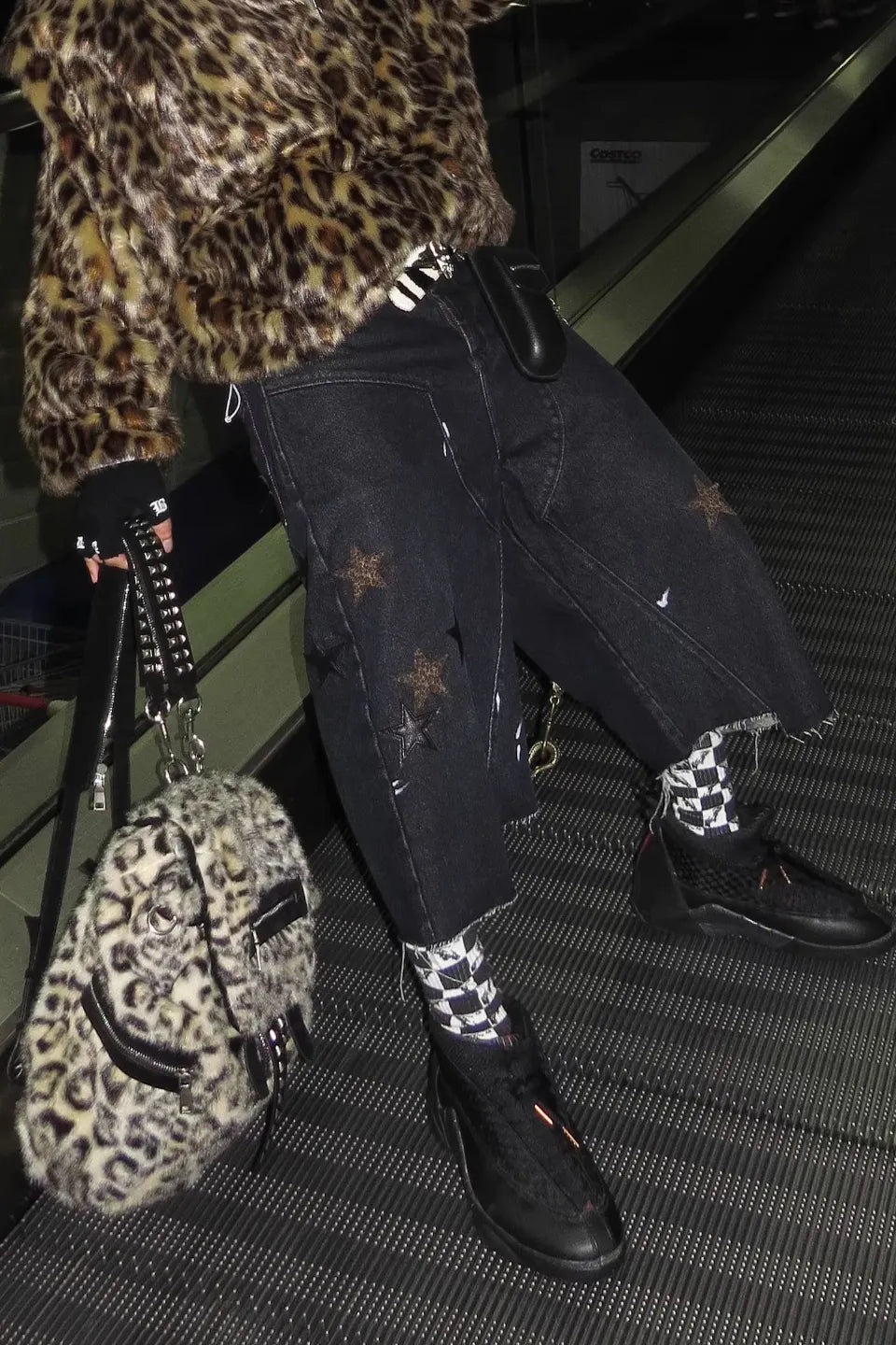 Leopard Star Patch Cropped Work Pants