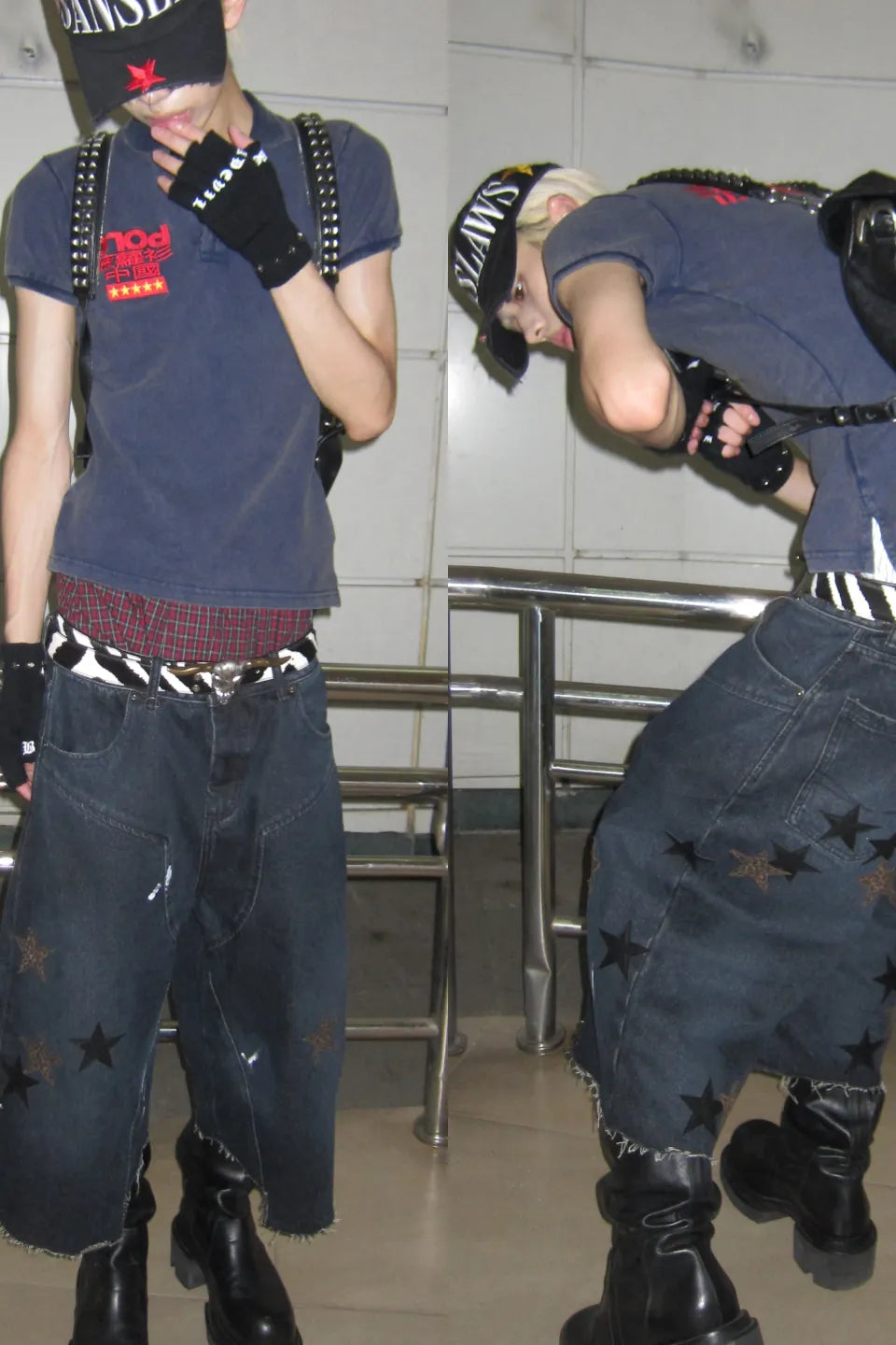 Leopard Star Patch Cropped Work Pants