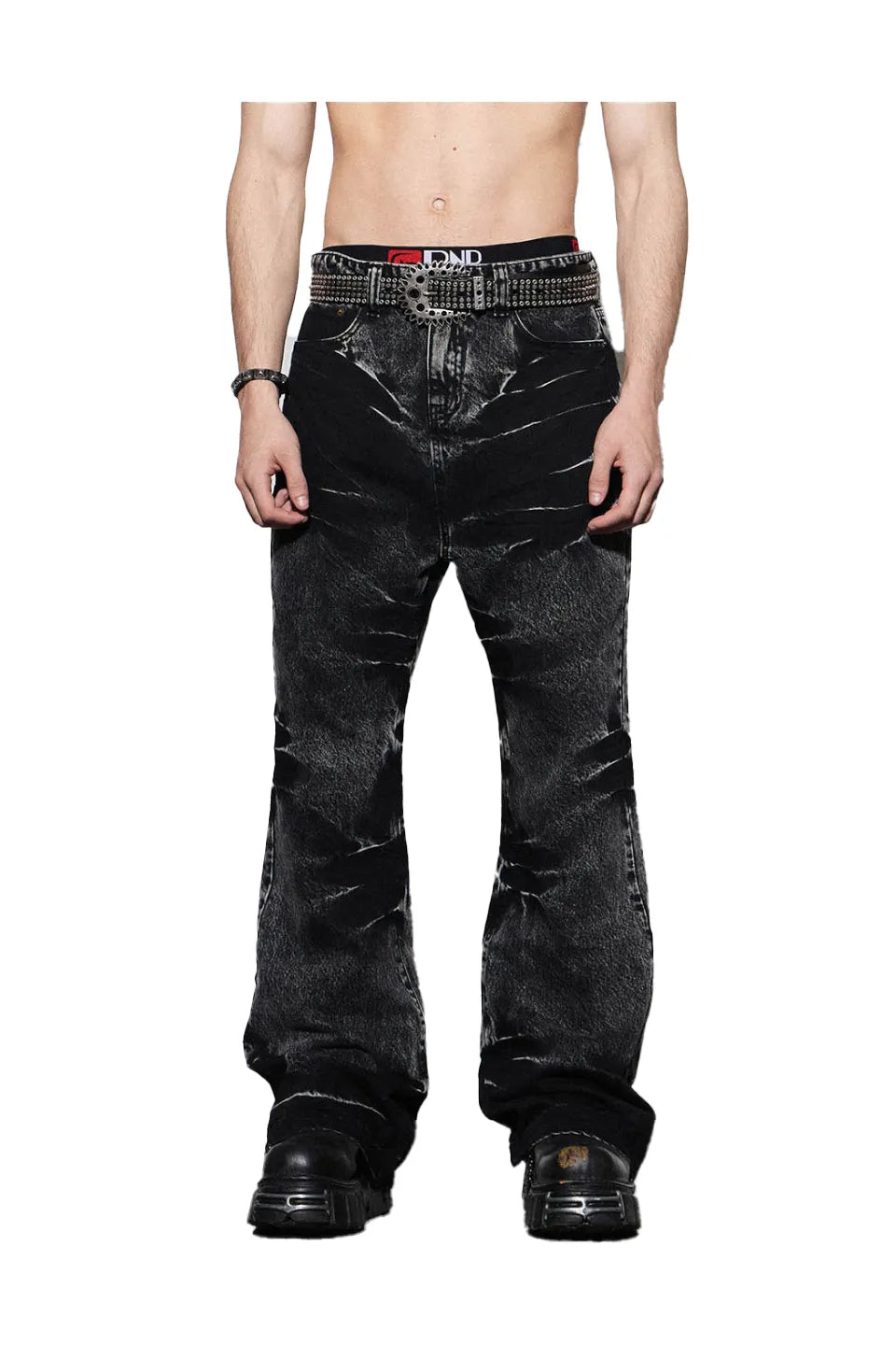 Lightning Crease Washed Flared Jeans