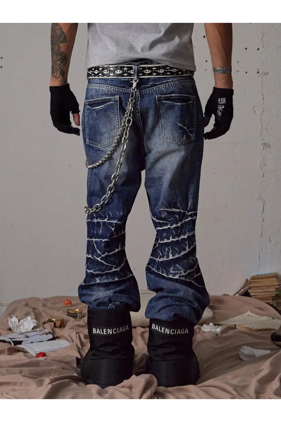 Lightning Creased Flared Jeans