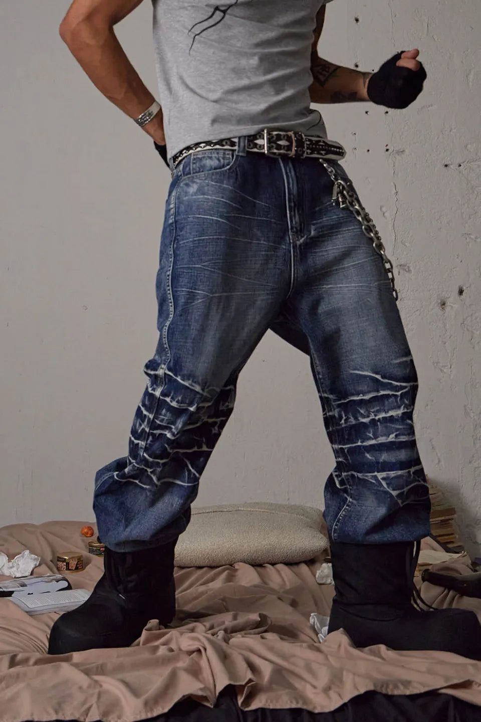 Lightning Creased Flared Jeans