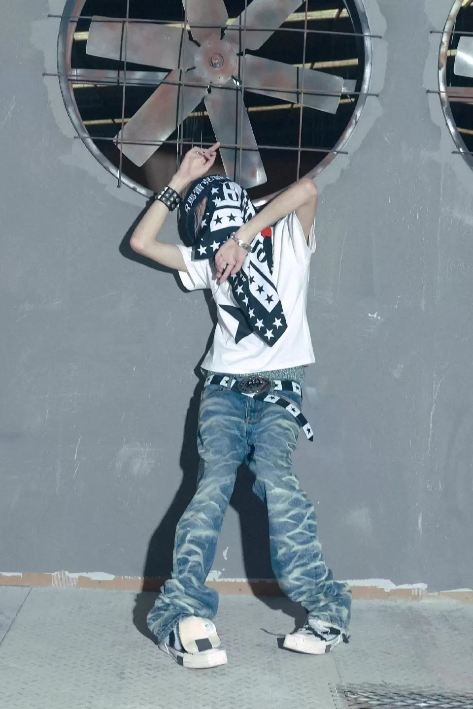 Lightning Pattern Faded Denim