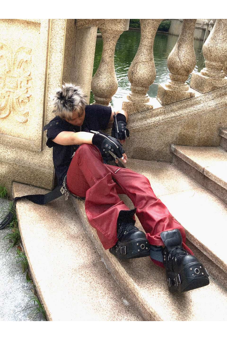 Liquid Metal Red Coated Flare Denim