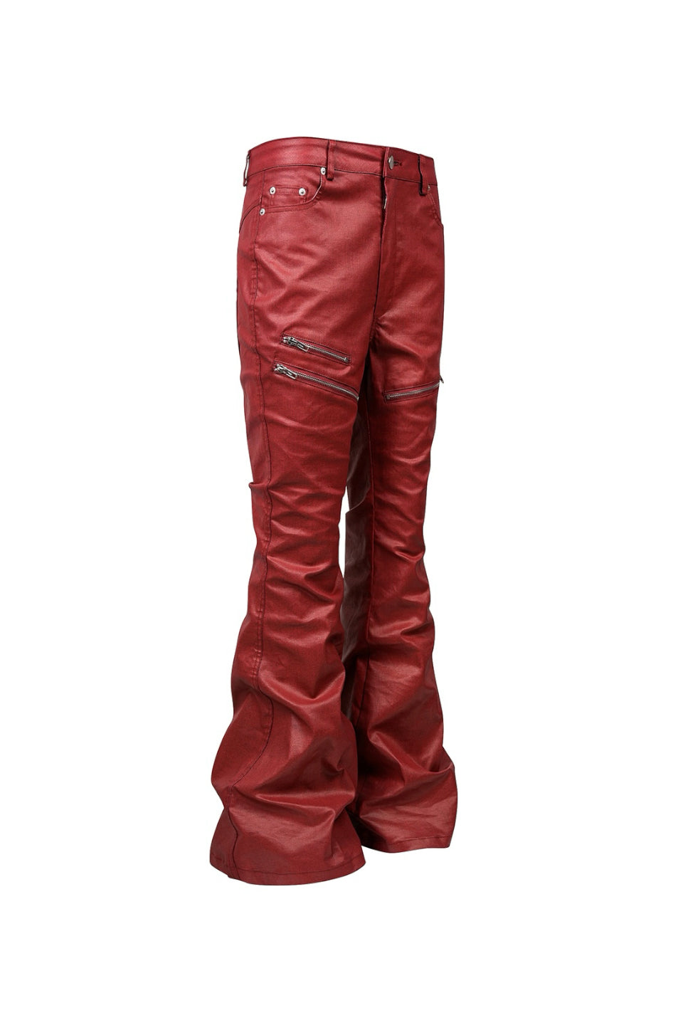 Liquid Metal Red Coated Flare Denim