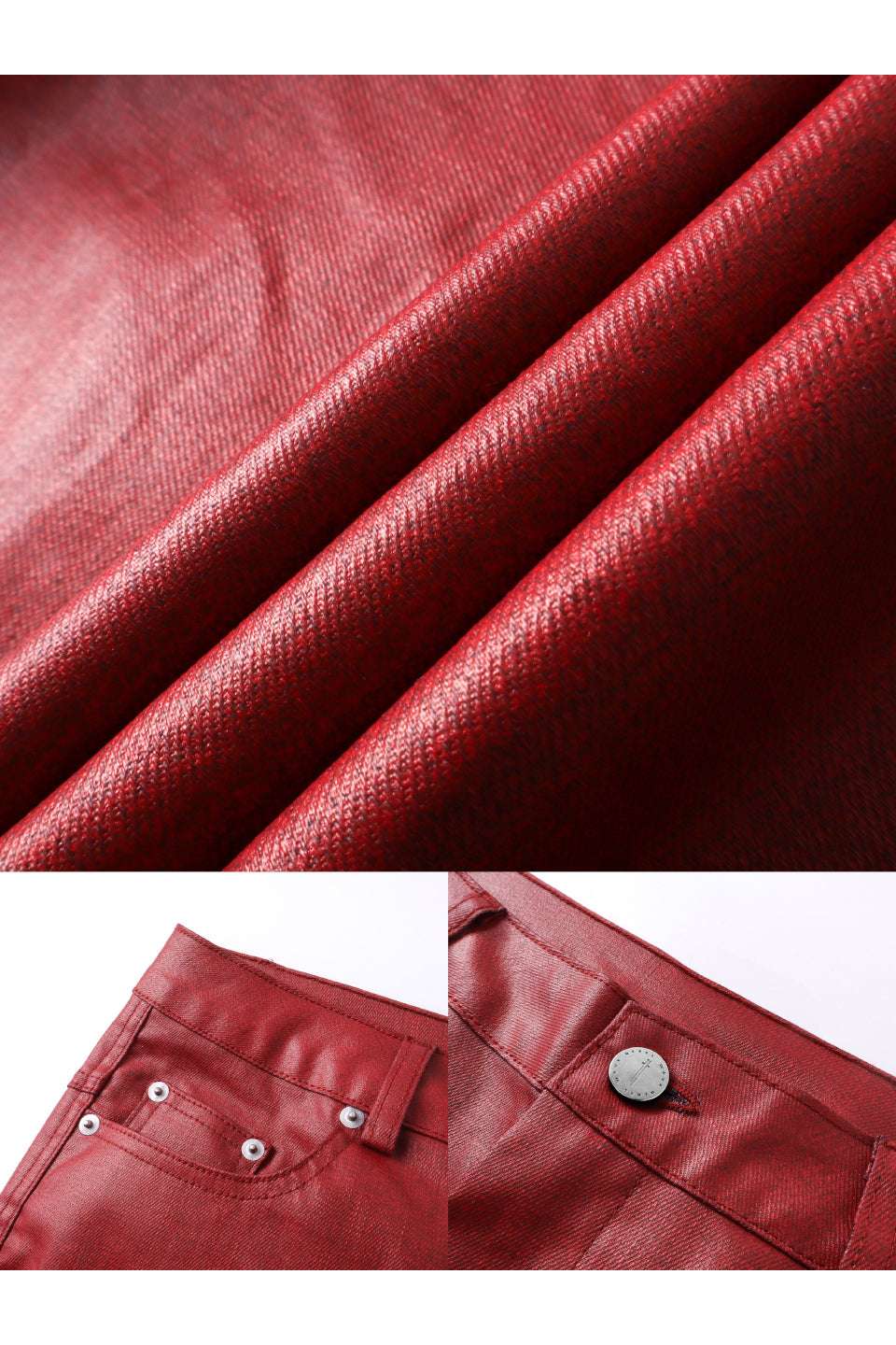 Liquid Metal Red Coated Flare Denim