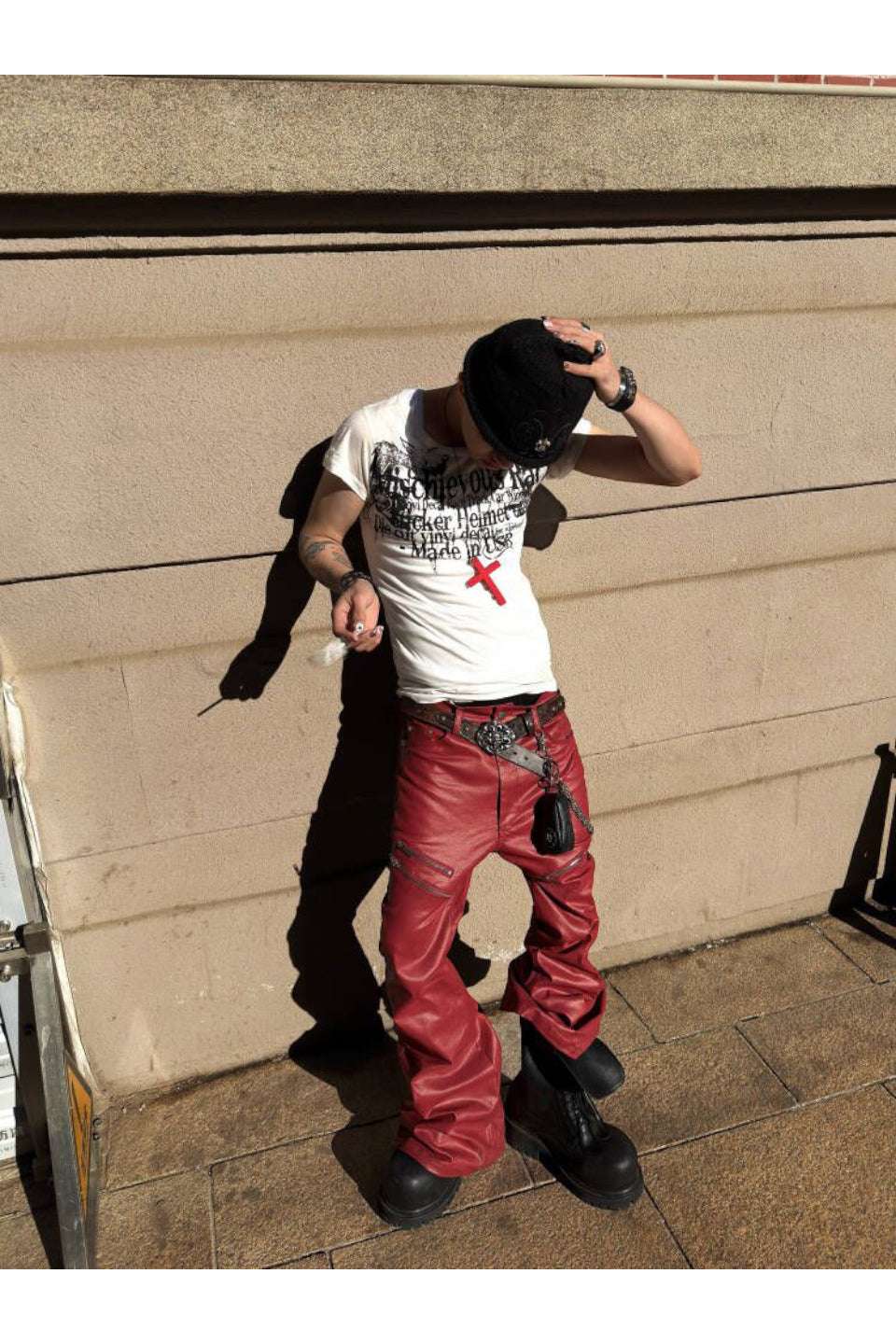 Liquid Metal Red Coated Flare Denim