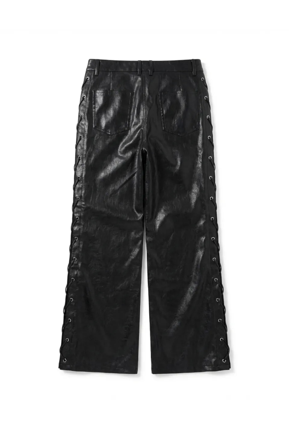 Metallic Coated Lace Up Waxed Micro Flare Jeans