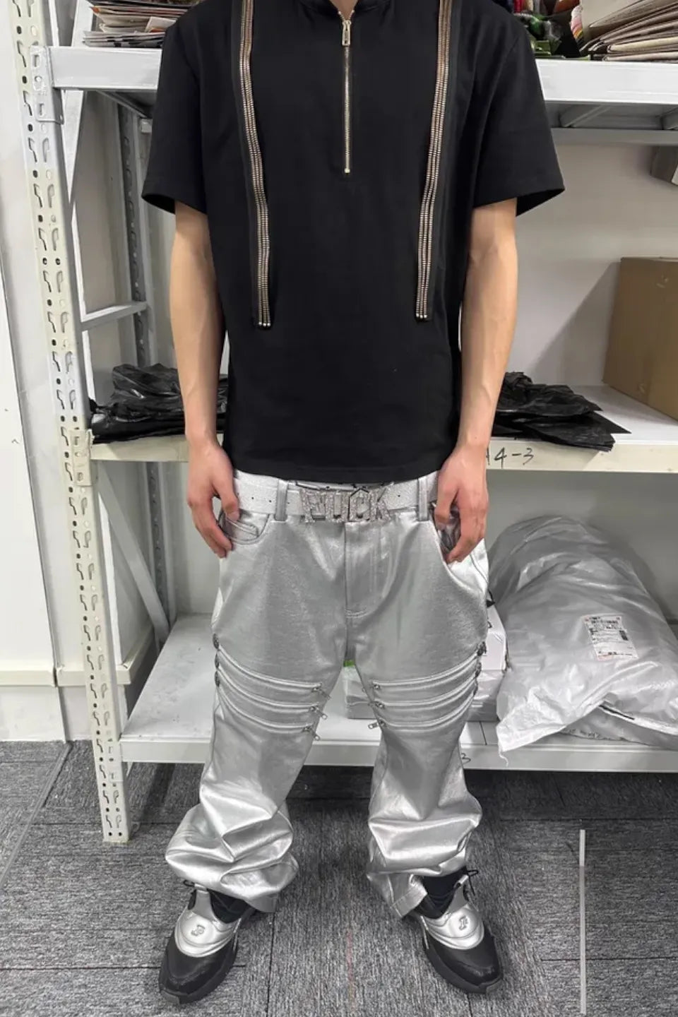 Metallic Silver Flared Trousers