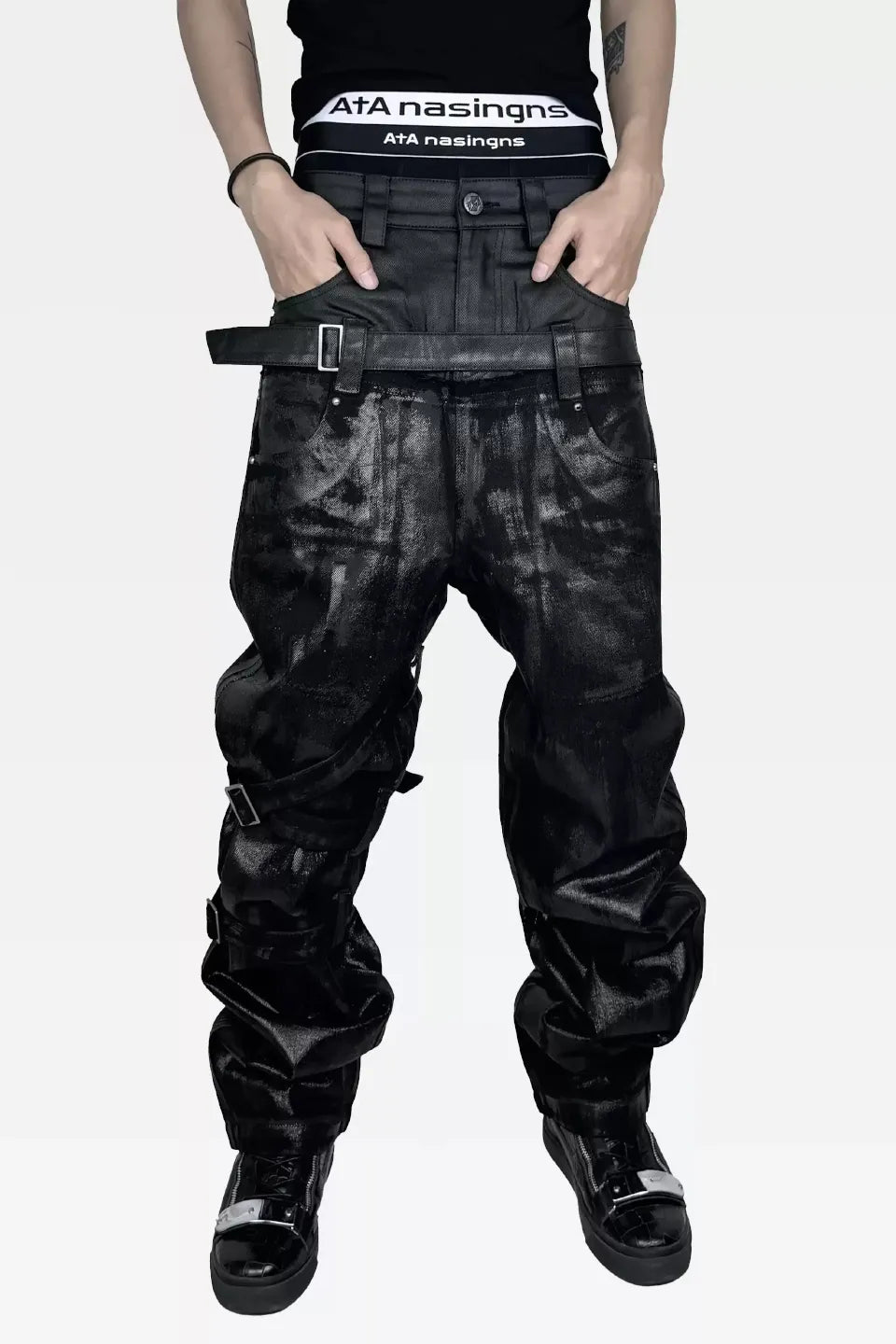 Metallic Dual Panel Layered Waist Jeans