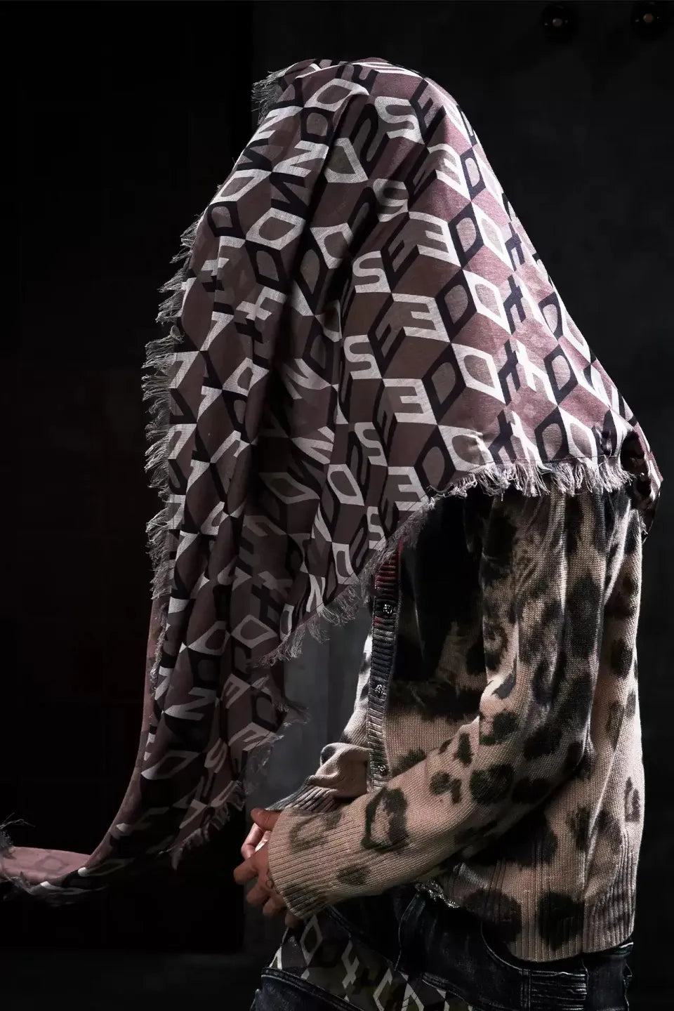 Monogram Logo Print Fringed Long Scarf