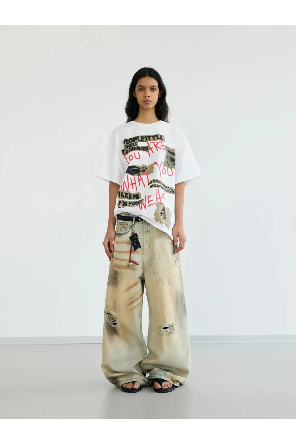 Mud Dye Ripped Jeans