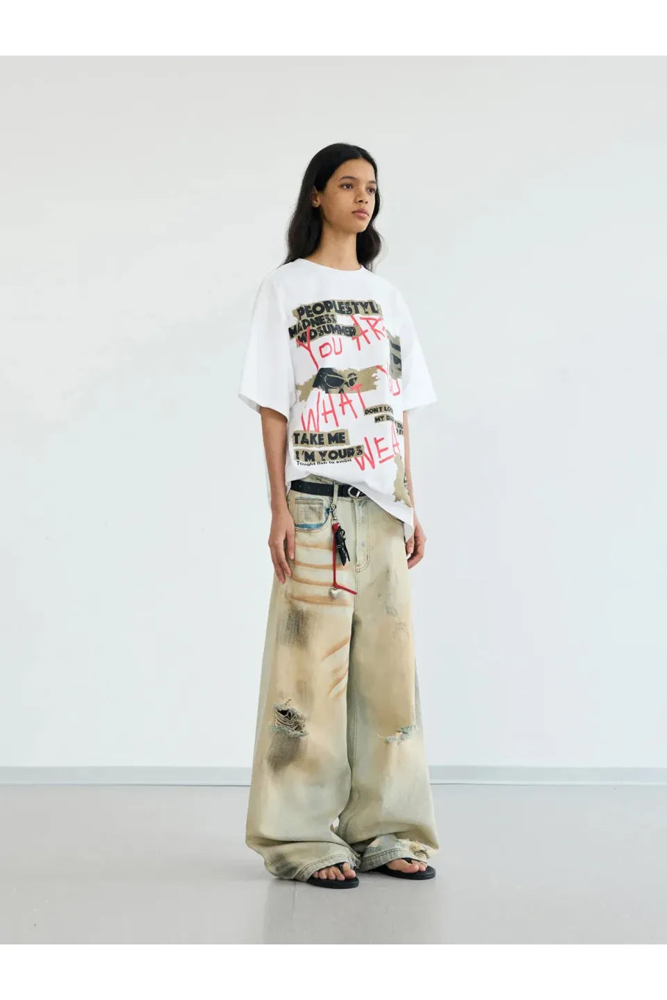 Mud Dye Ripped Jeans