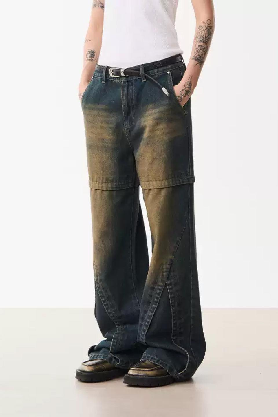 Mud Dyed Fake Two Piece Jeans
