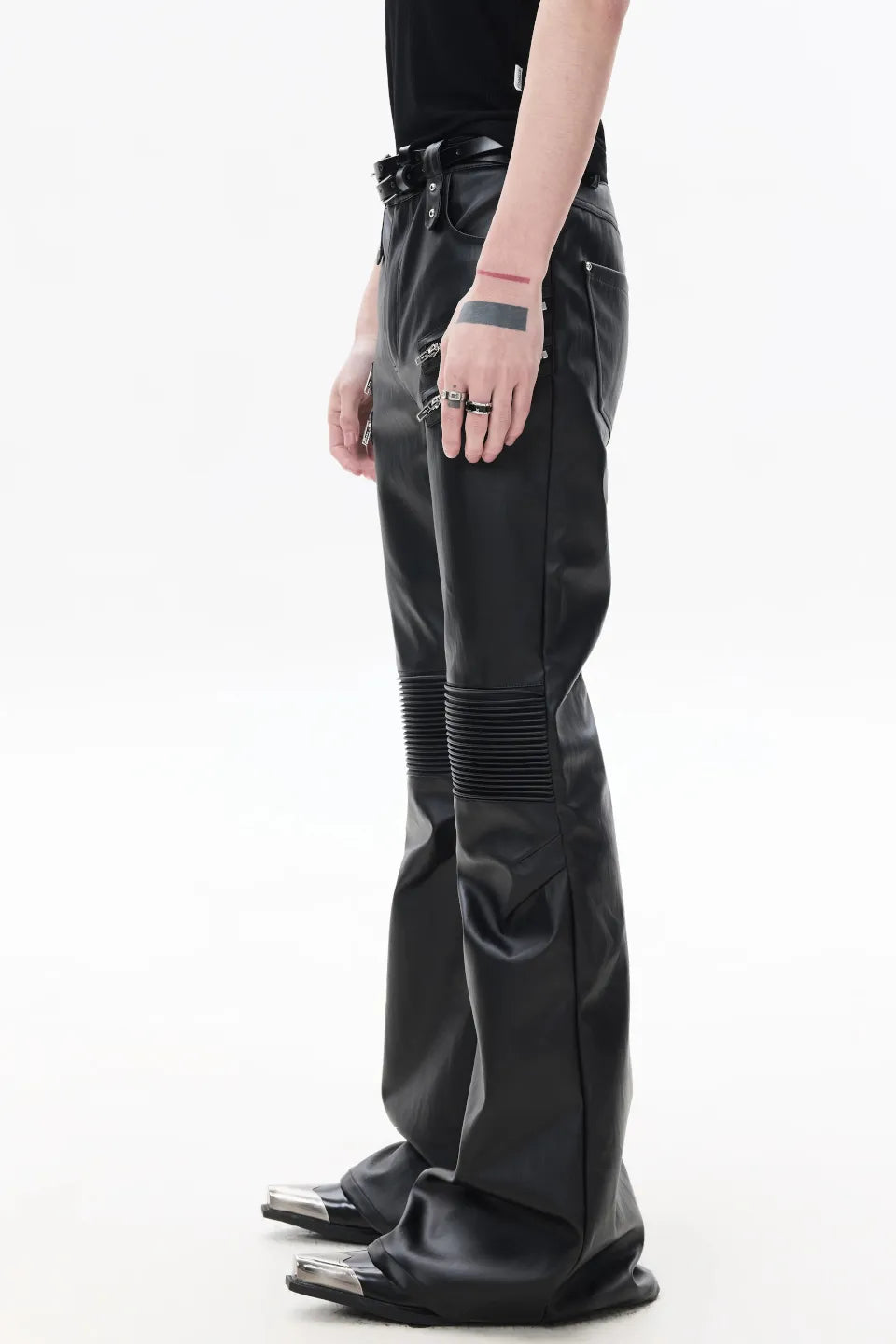 Multi Zip Biker Leather Pants