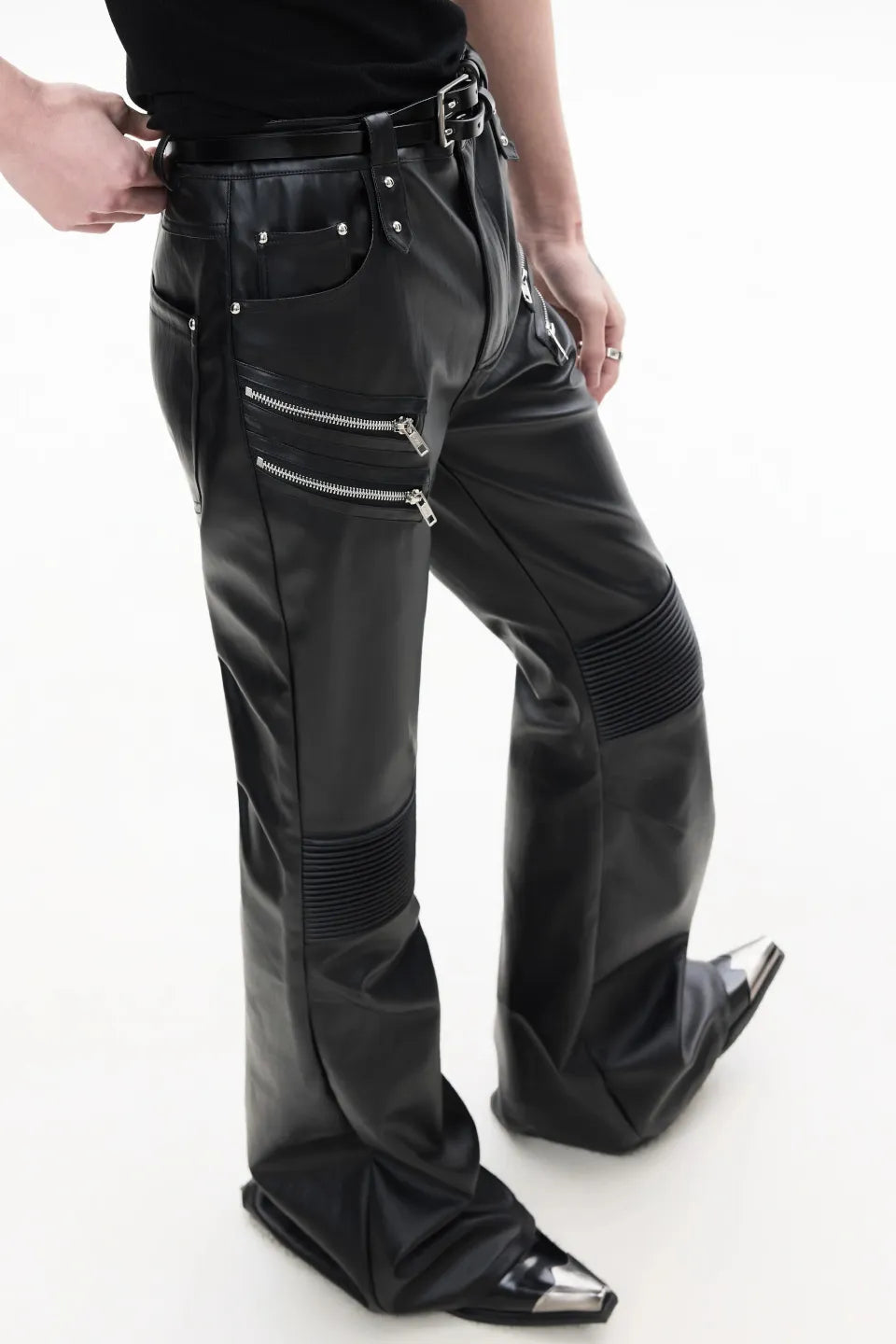 Multi Zip Biker Leather Pants