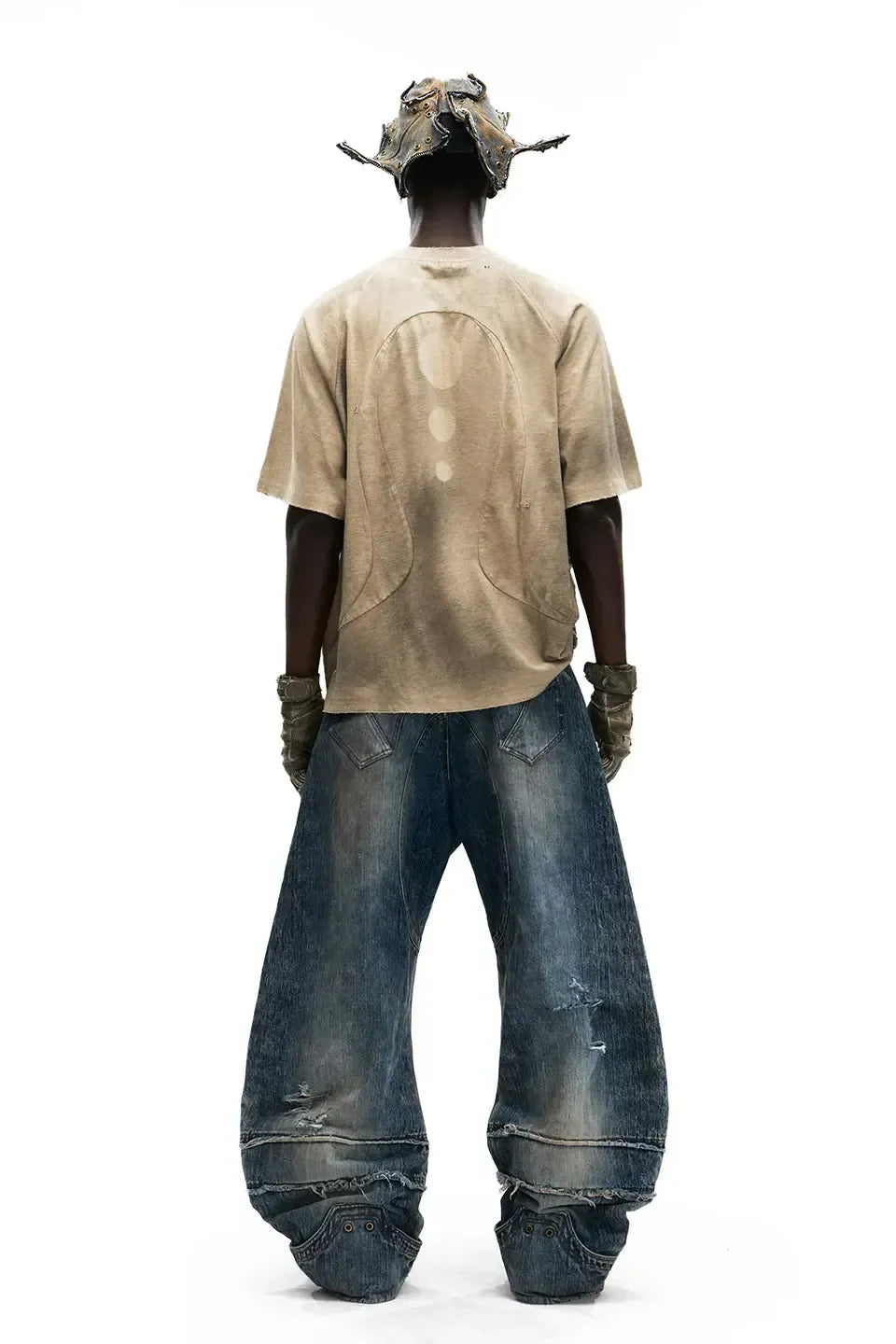 Mythical Beast Face Curved Denim Jeans