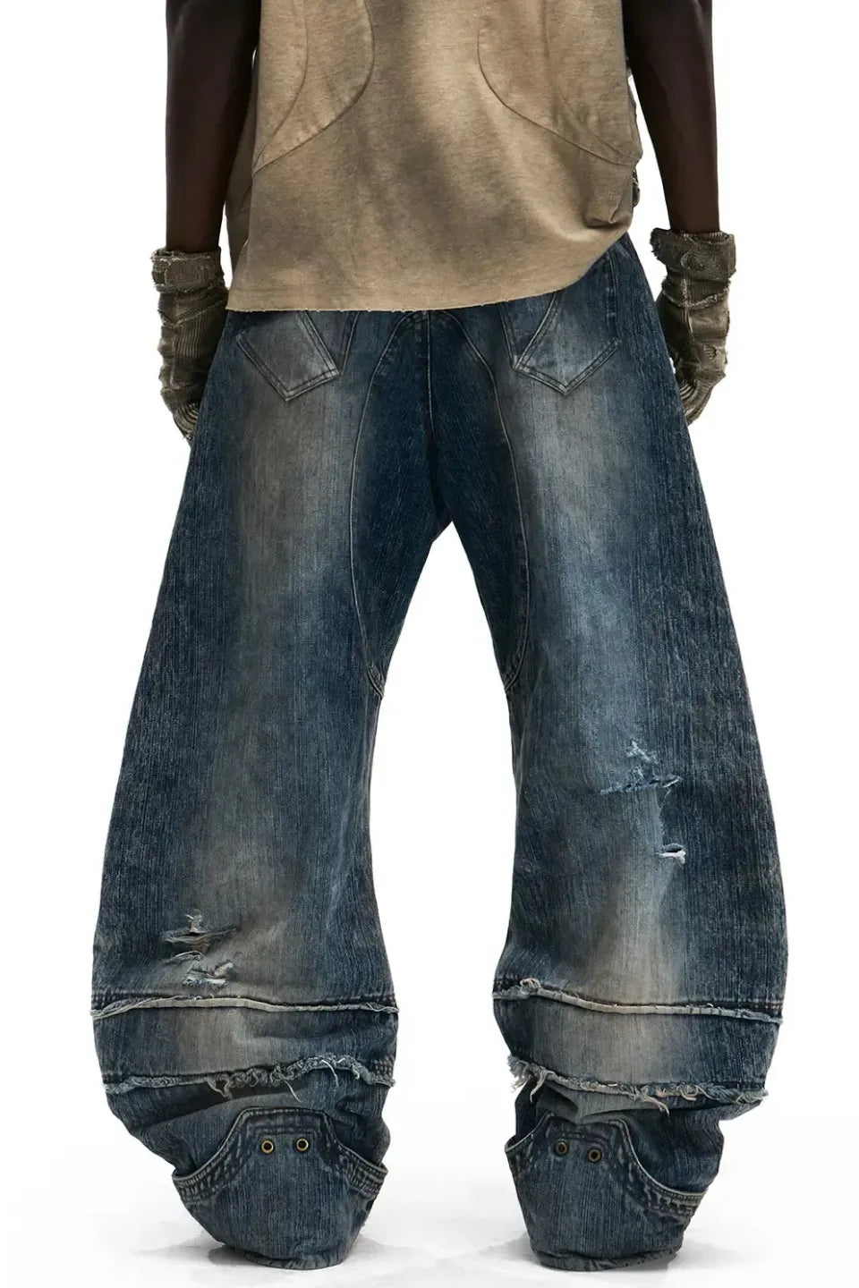 Mythical Beast Face Curved Denim Jeans