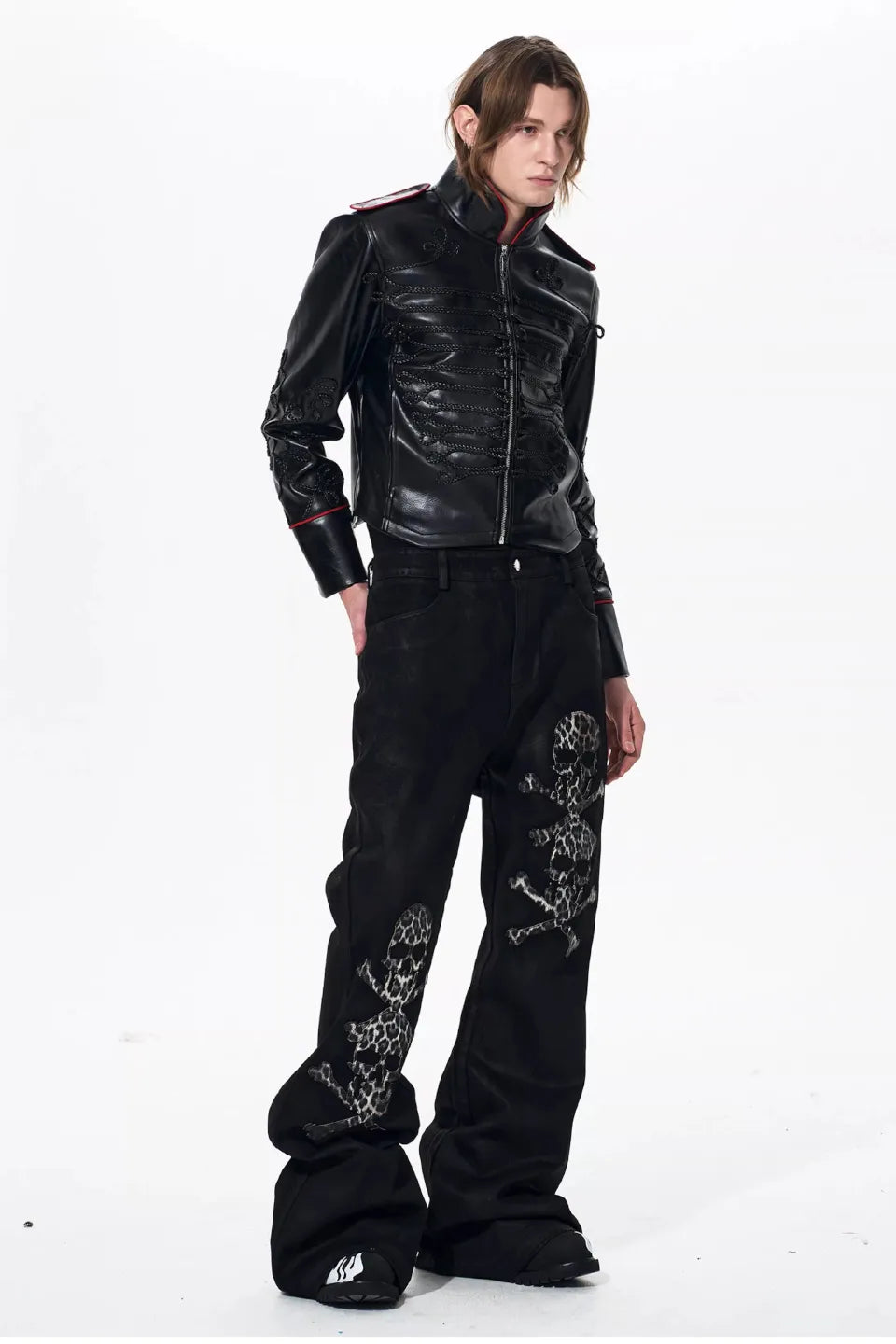 Napoleon Cording Embroidered PU Leather Jacket