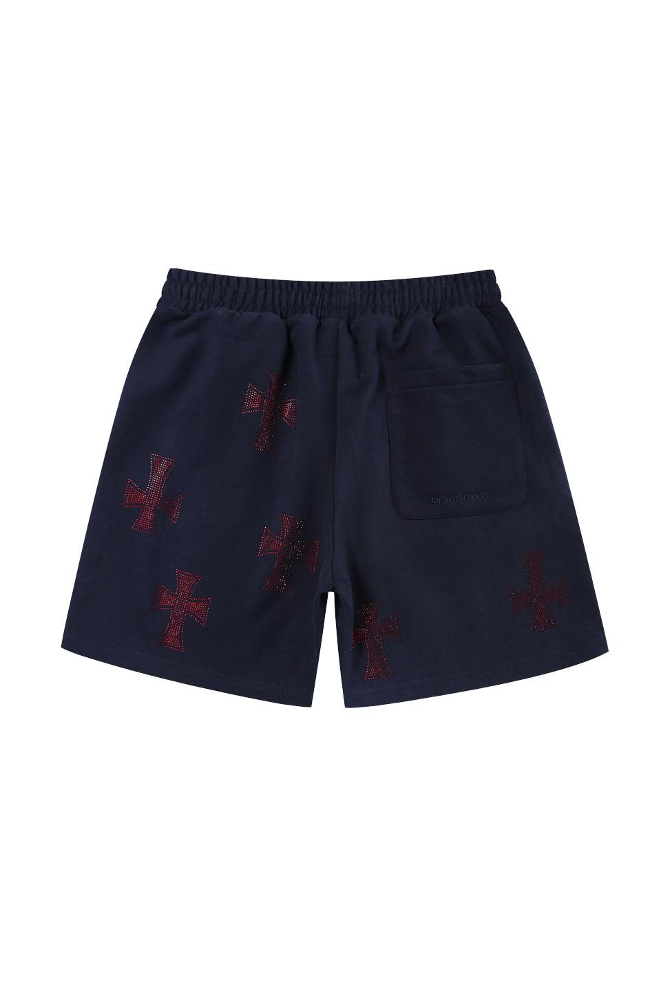 Navy with Red Cross Rhinestone Shorts