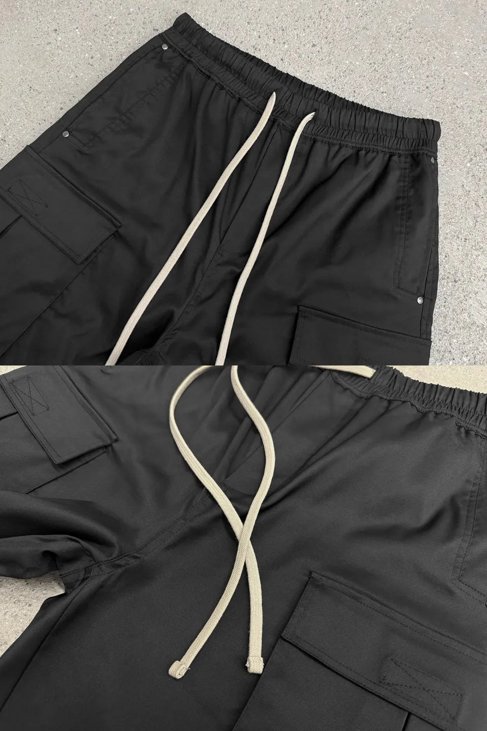 Nylon Drawstring Pocket Cargo Wide Leg Straight Trousers