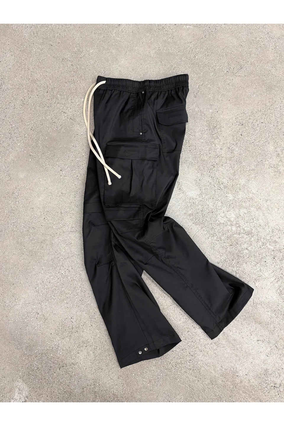 Nylon Drawstring Pocket Cargo Wide Leg Straight Trousers