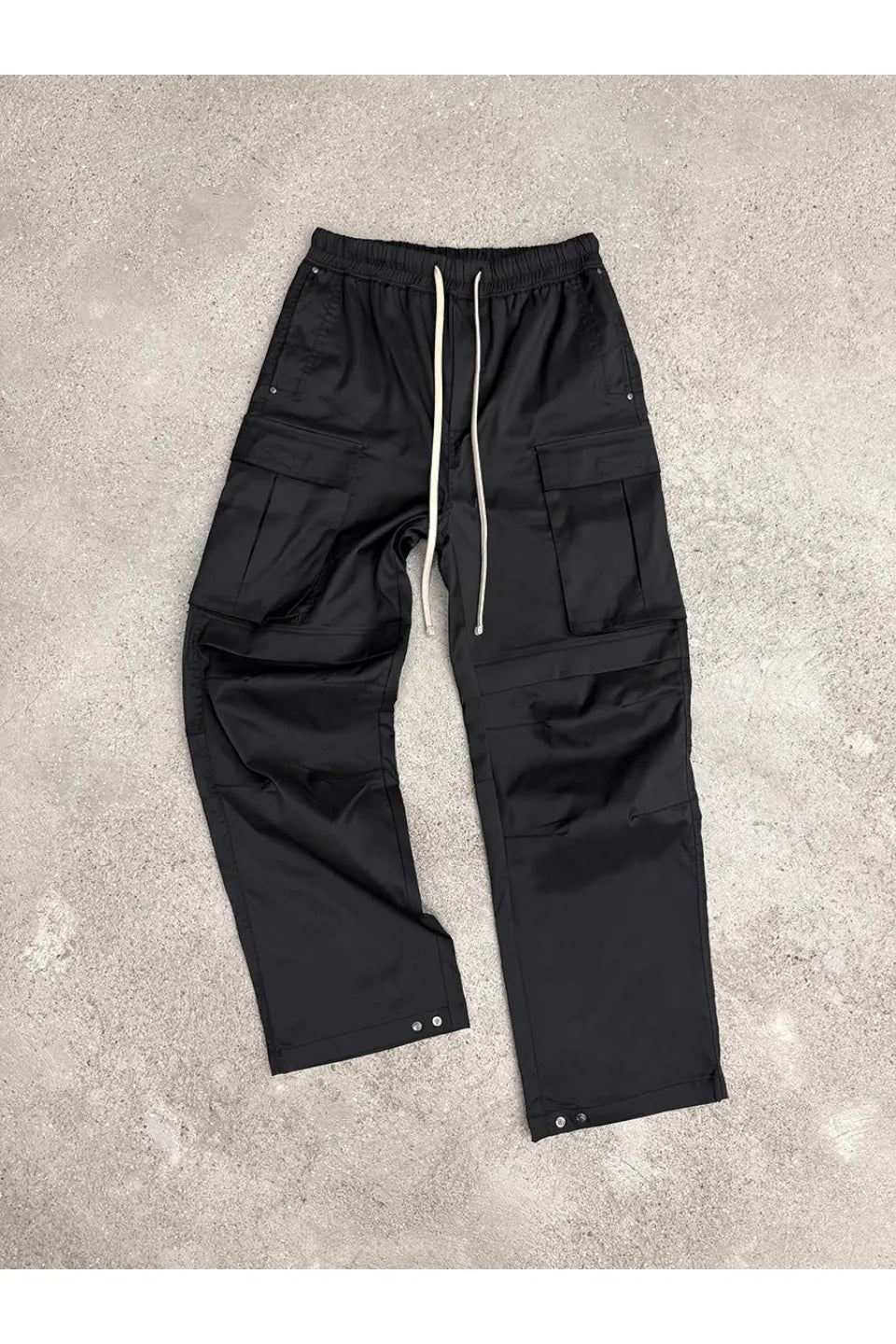 Nylon Drawstring Pocket Cargo Wide Leg Straight Trousers