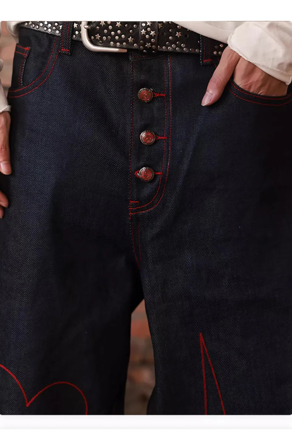 Original Cow Curved Knife Red Line Jeans