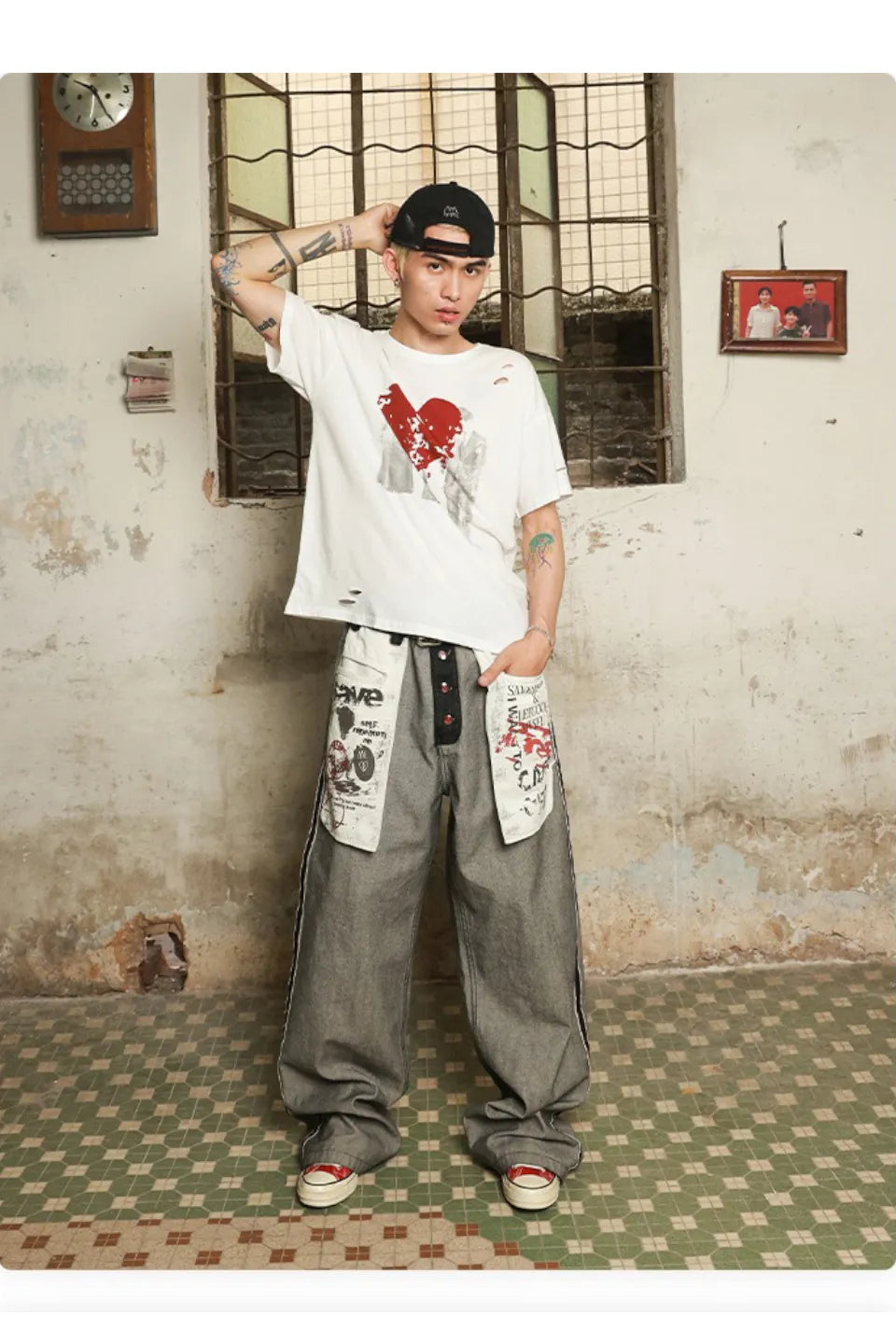 Original Cow Reverse Wearing Large Pocket Straight Leg Jeans