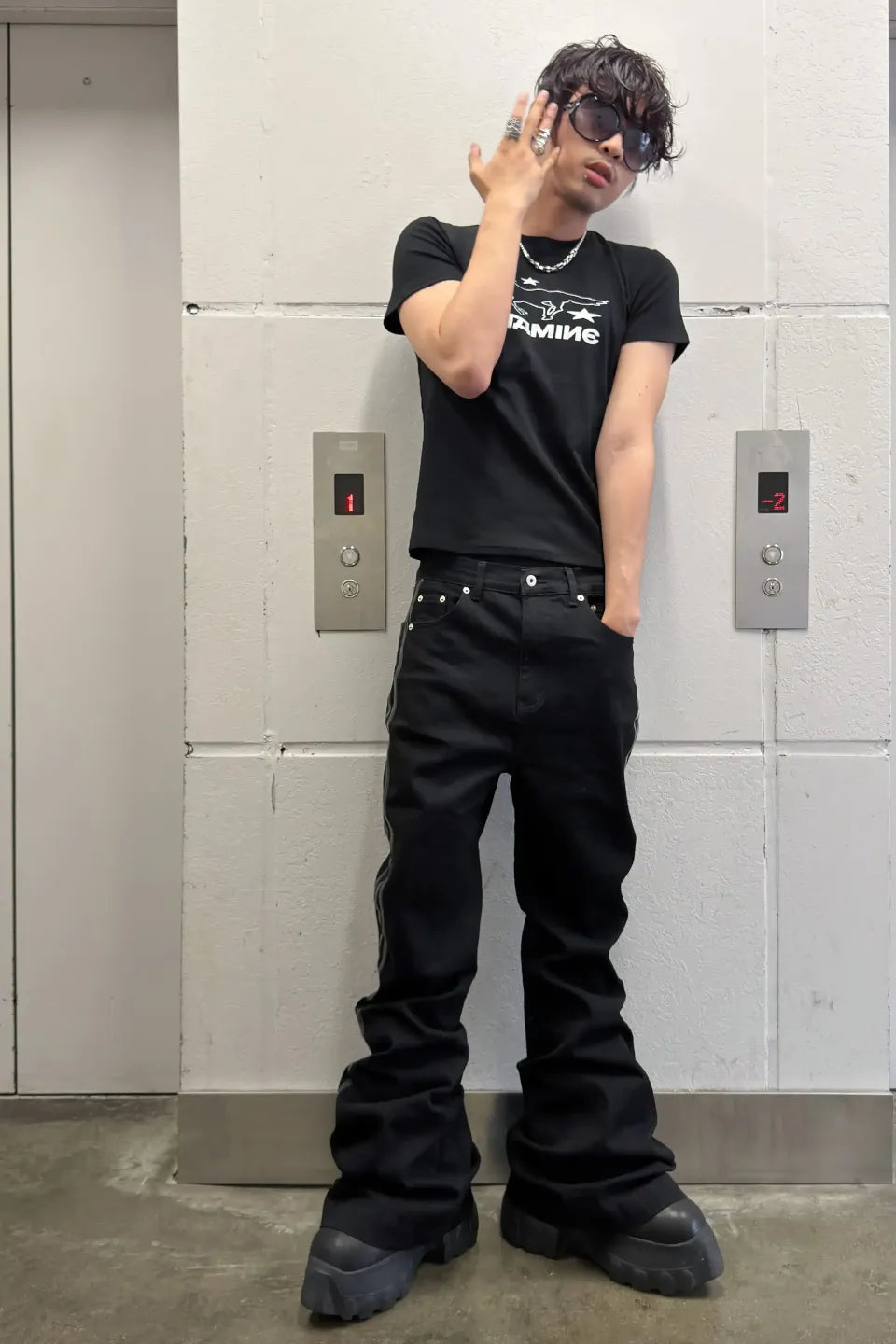 Patent Leather Stripe Bootcut Denim