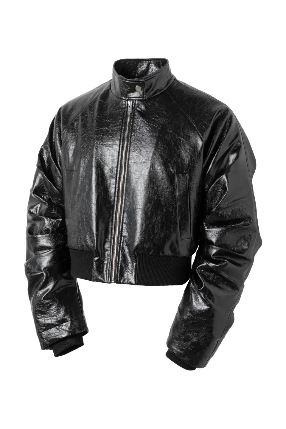 Pleated Leather Puffer Jacket