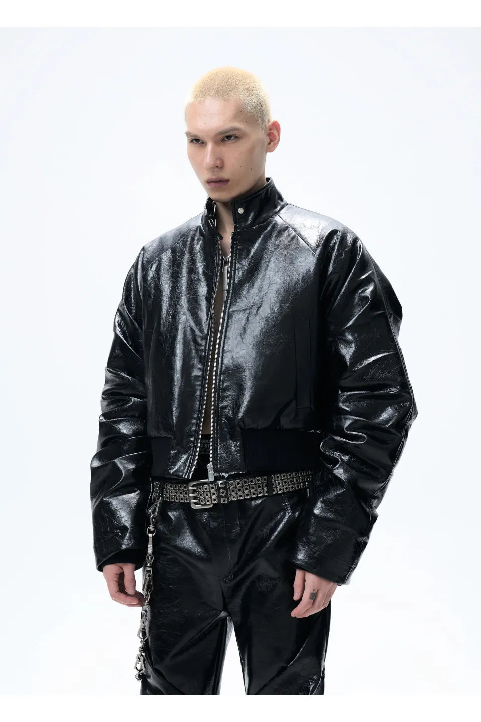 Pleated Leather Puffer Jacket
