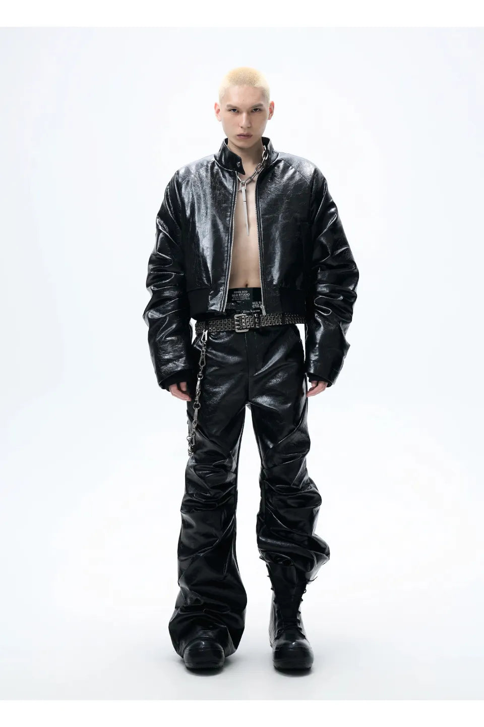 Pleated Leather Puffer Jacket