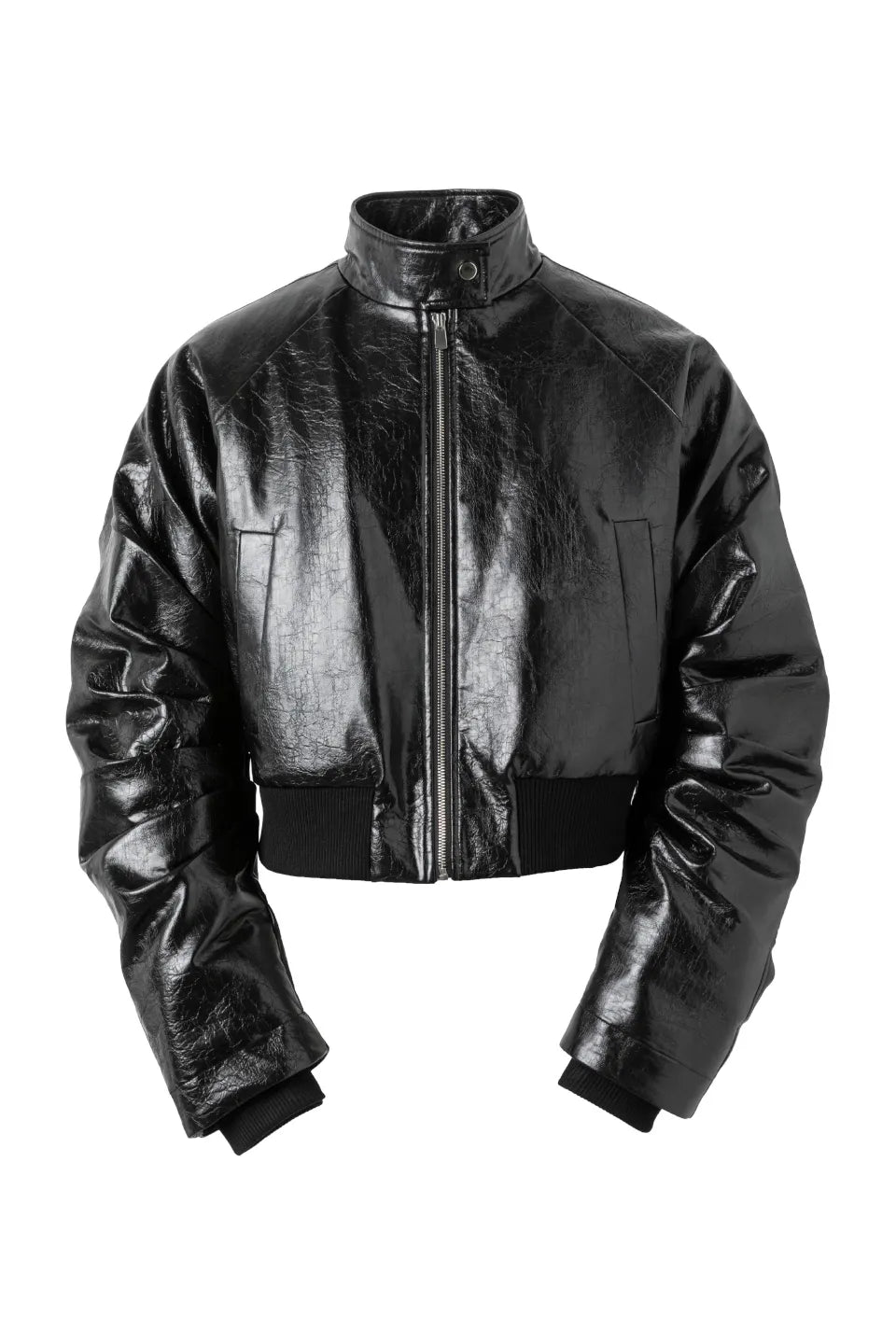 Pleated Leather Puffer Jacket