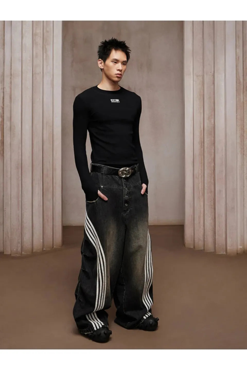 Pleated White Striped Trousers