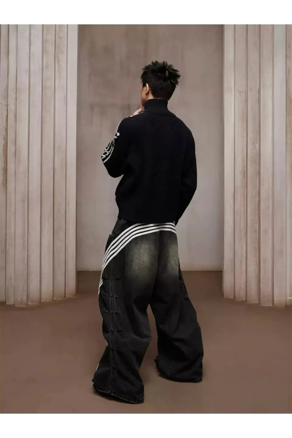 Pleated White Striped Trousers