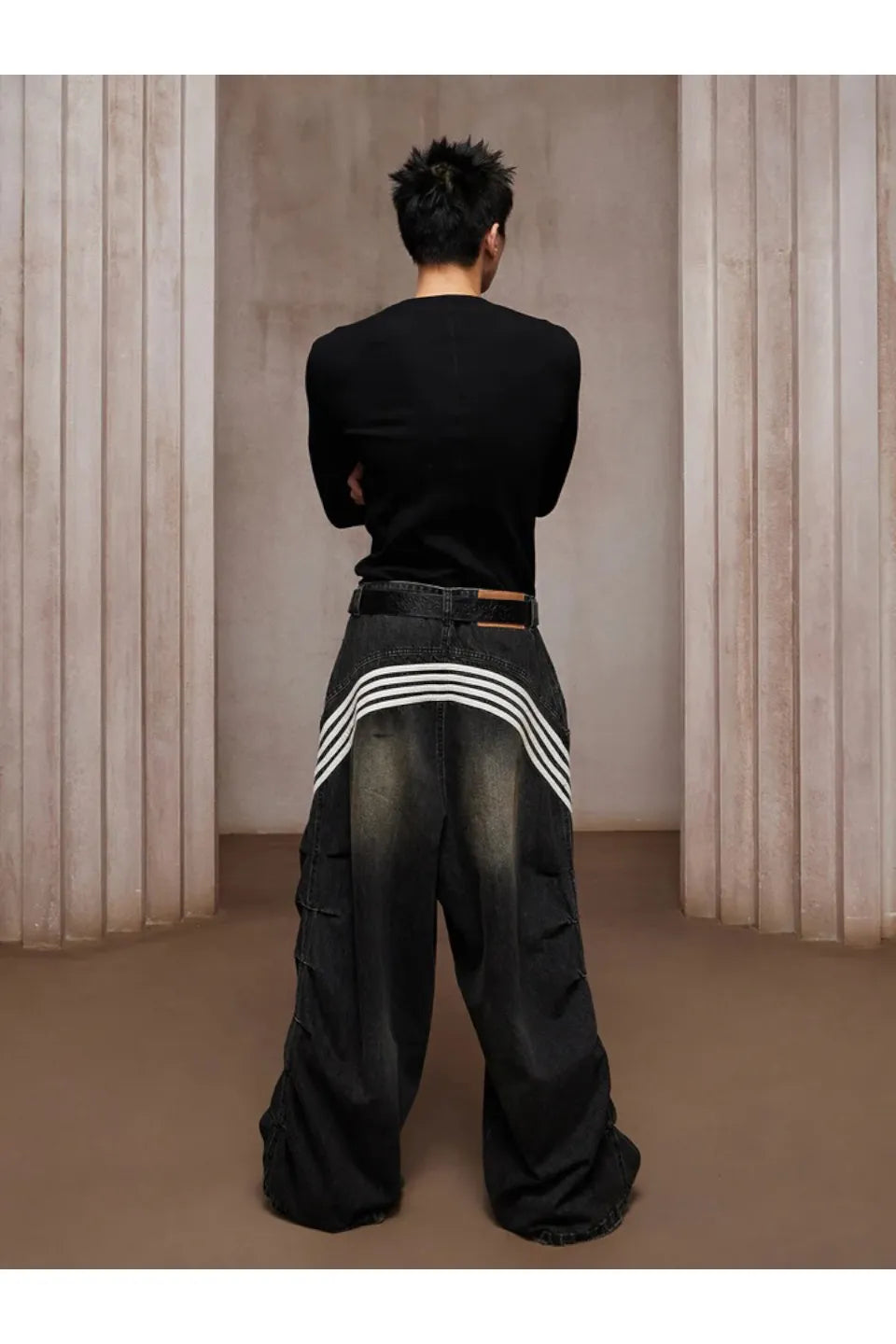 Pleated White Striped Trousers