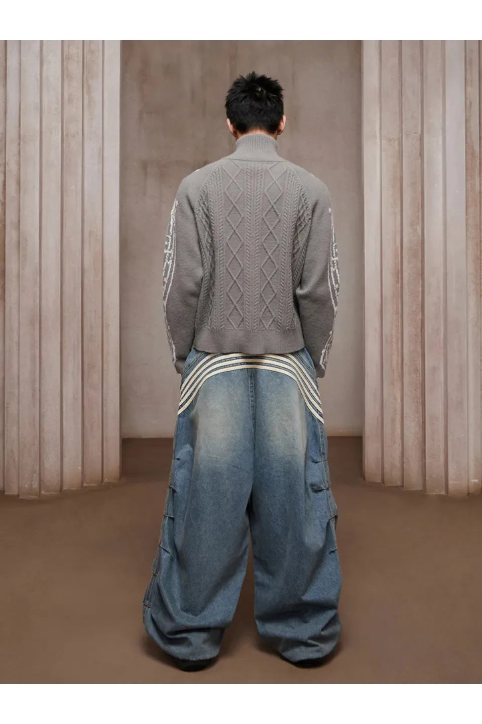 Pleated White Striped Trousers